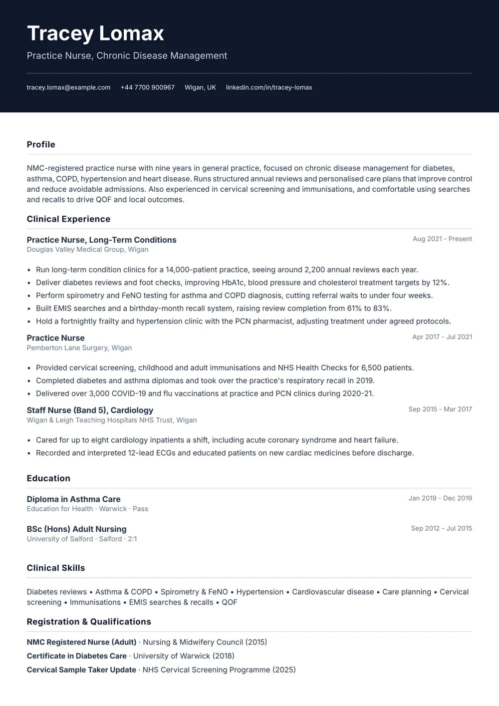 Chronic Disease Management Nurse CV template