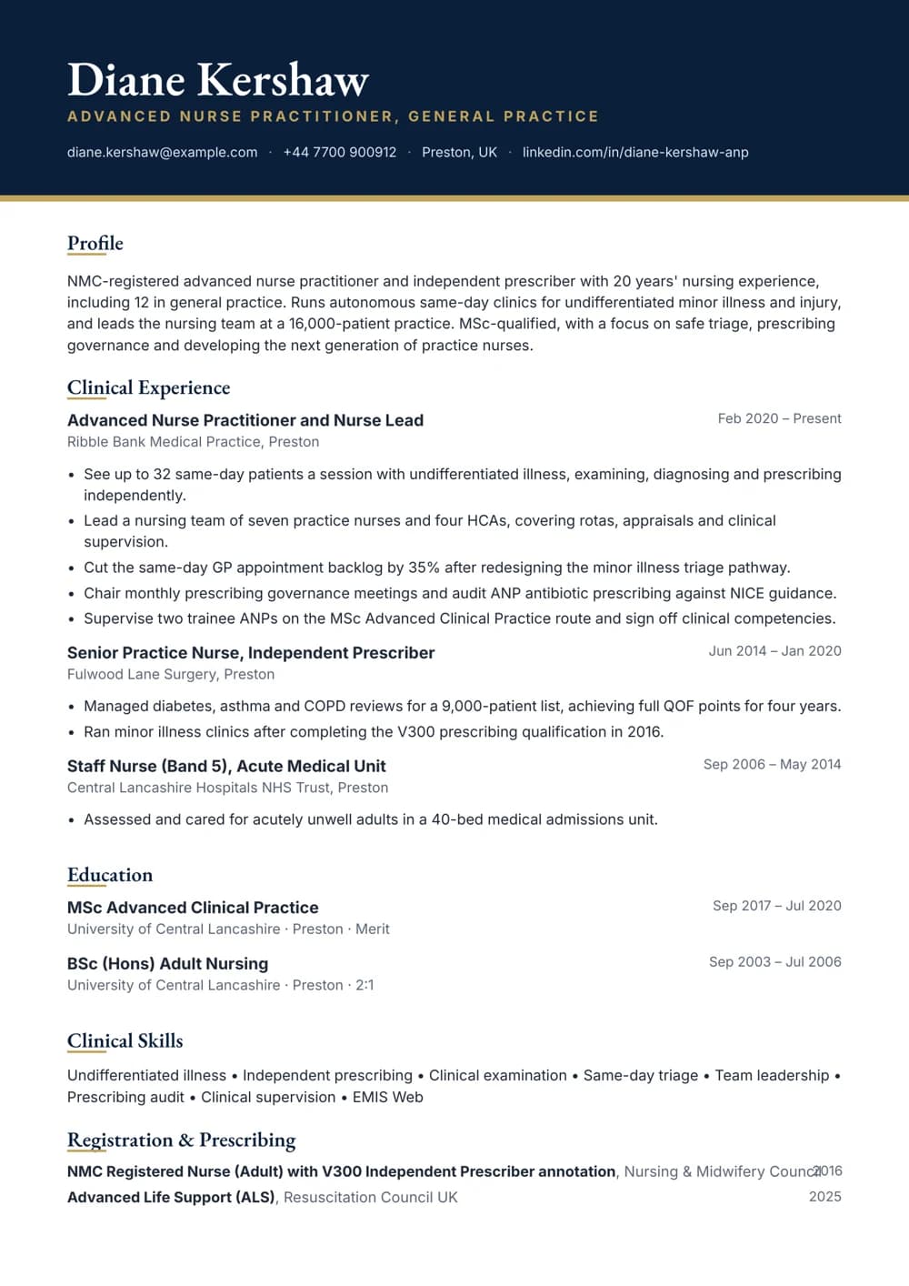 Advanced Nurse Practitioner CV template