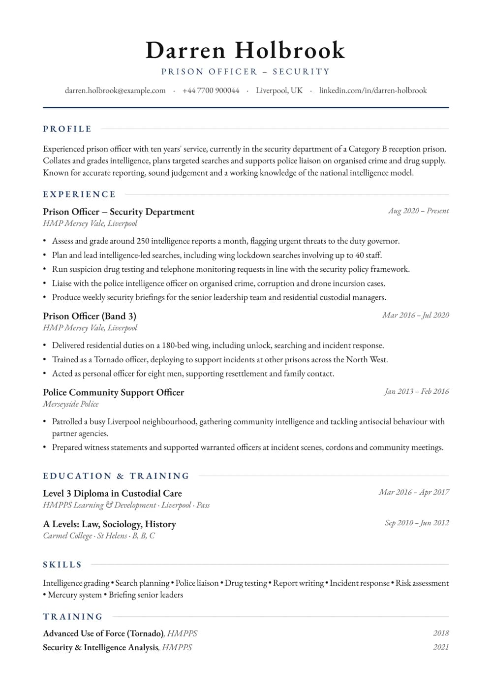 Security Department Officer CV template