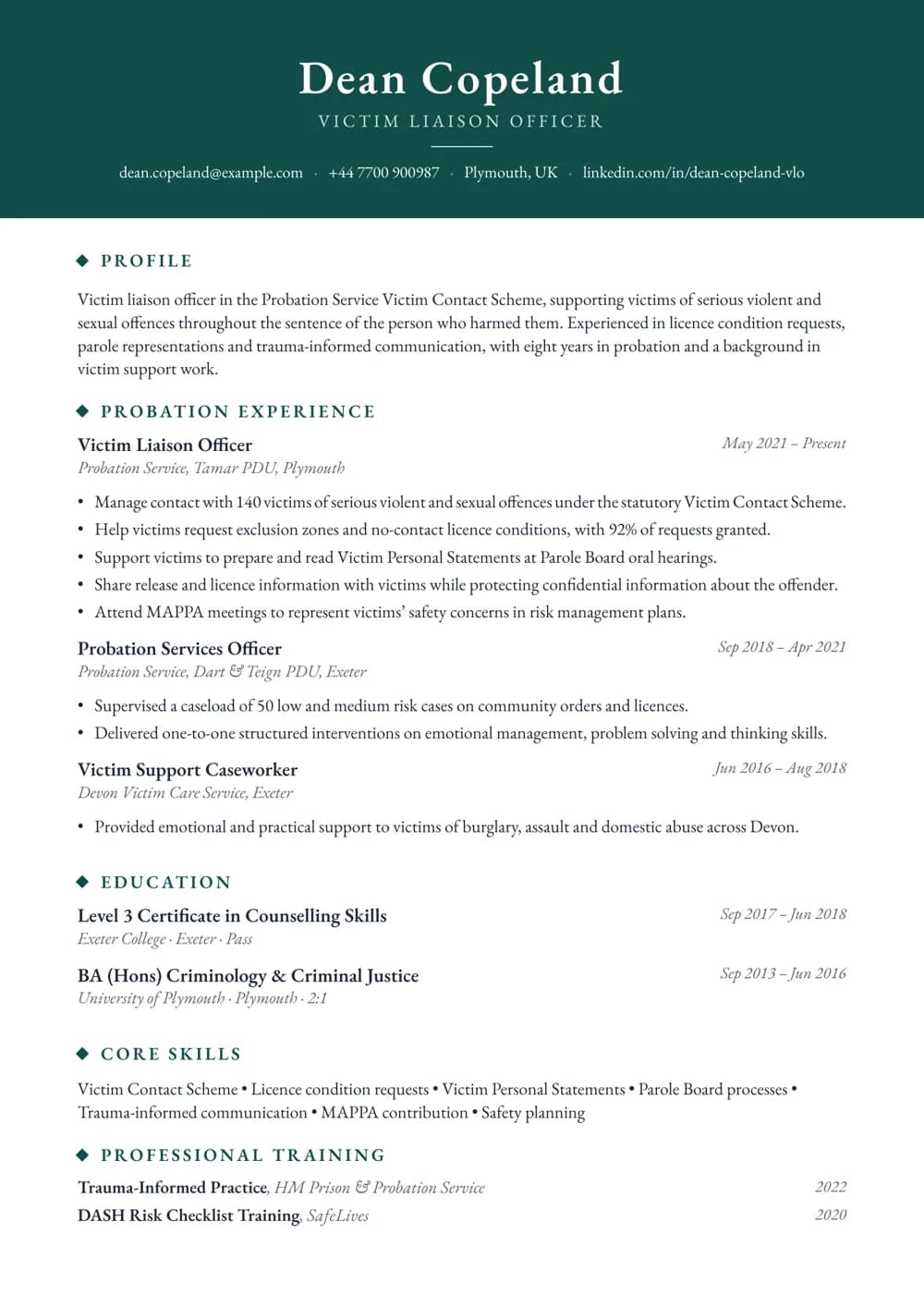 Victim Liaison Officer CV template