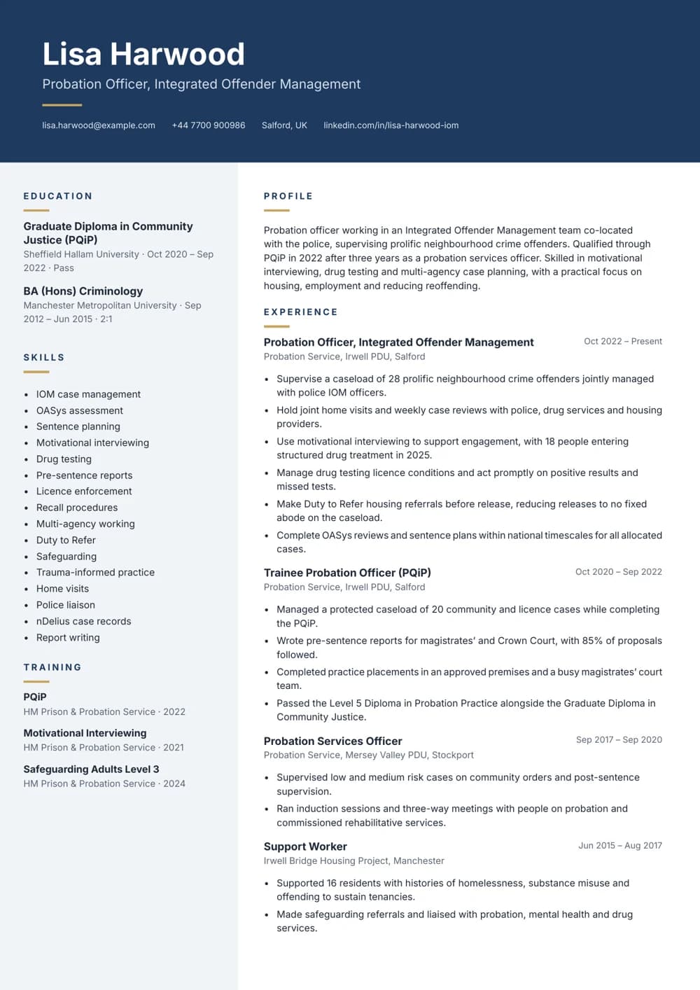 Integrated Offender Management Officer CV template