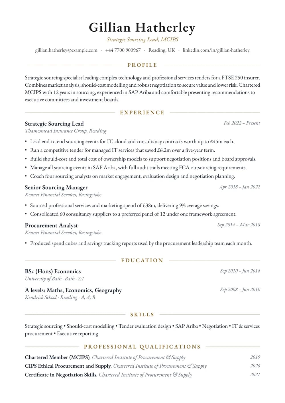 Strategic Sourcing Lead CV template