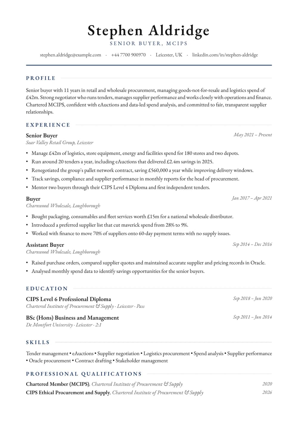 Senior Buyer CV template