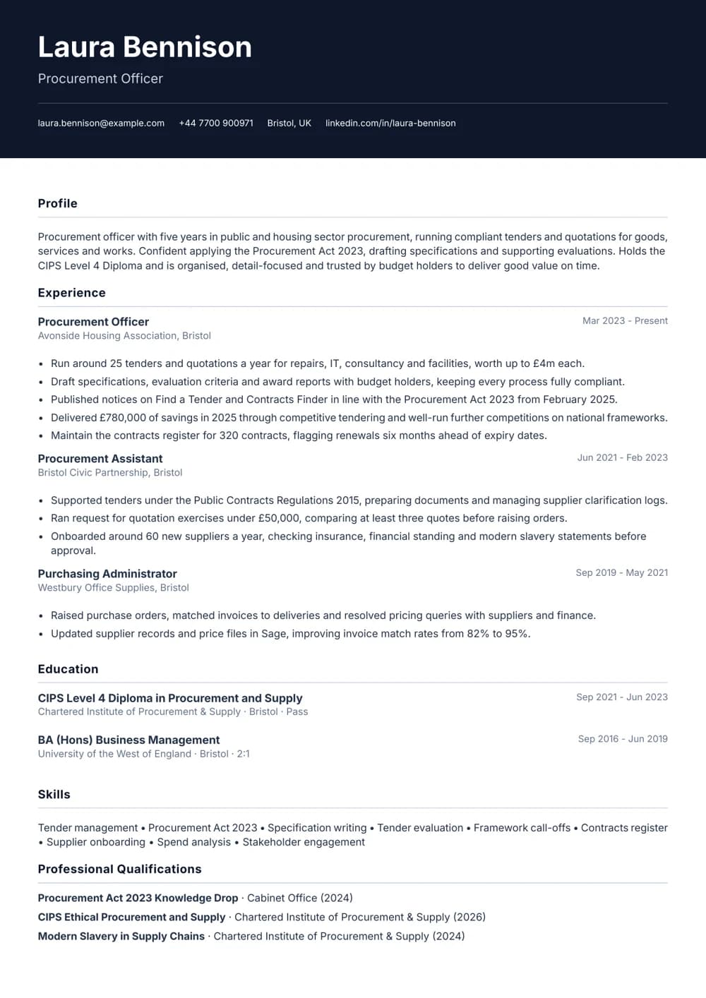 procurement officer cv template