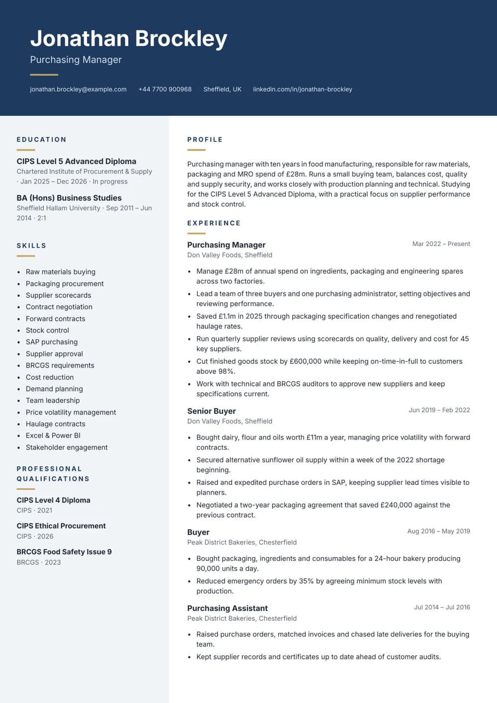 Purchasing Manager CV template