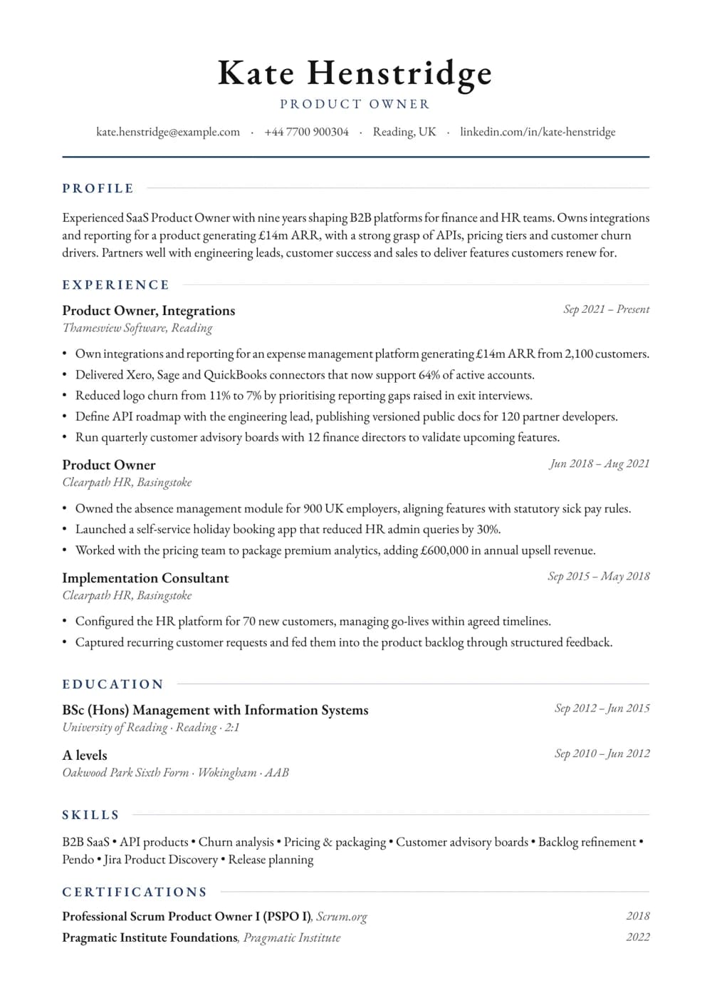 SaaS Product Owner CV template