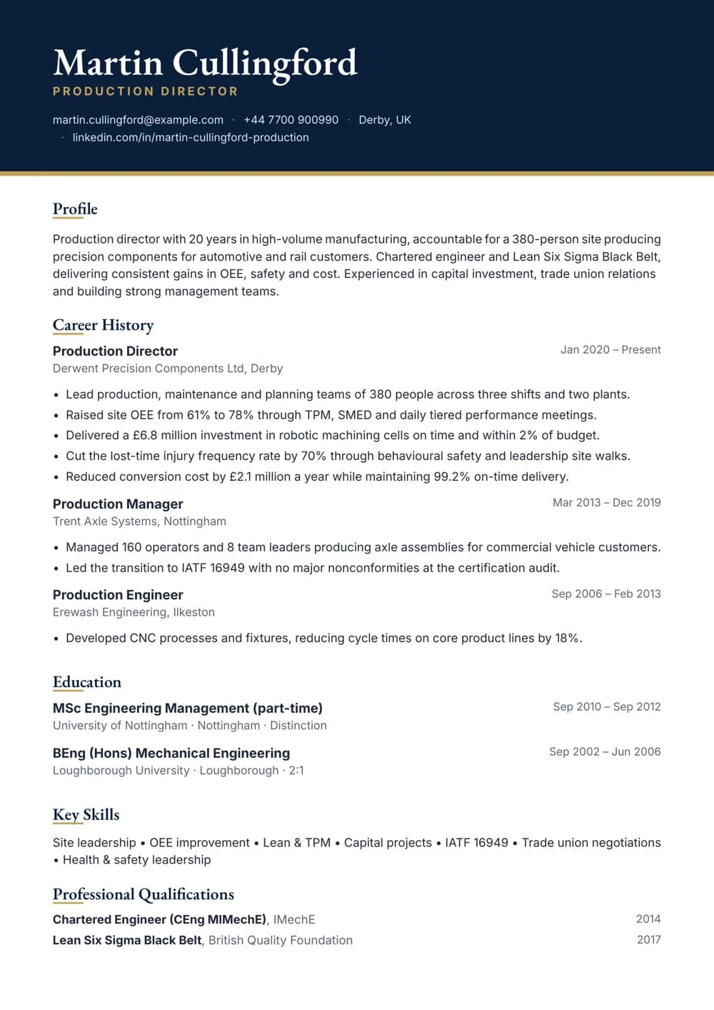 Production Director CV template