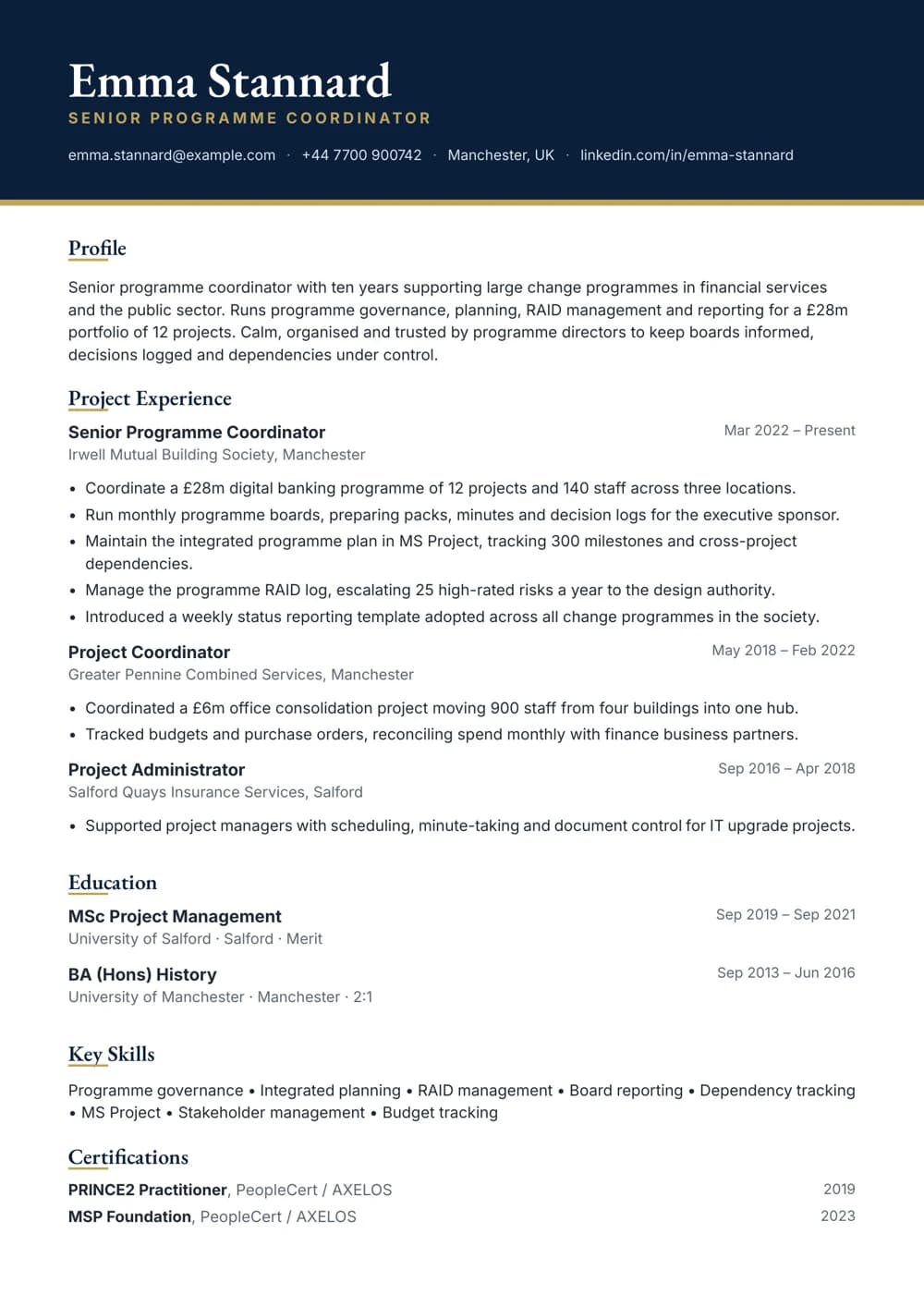 Programme Coordinator CV template