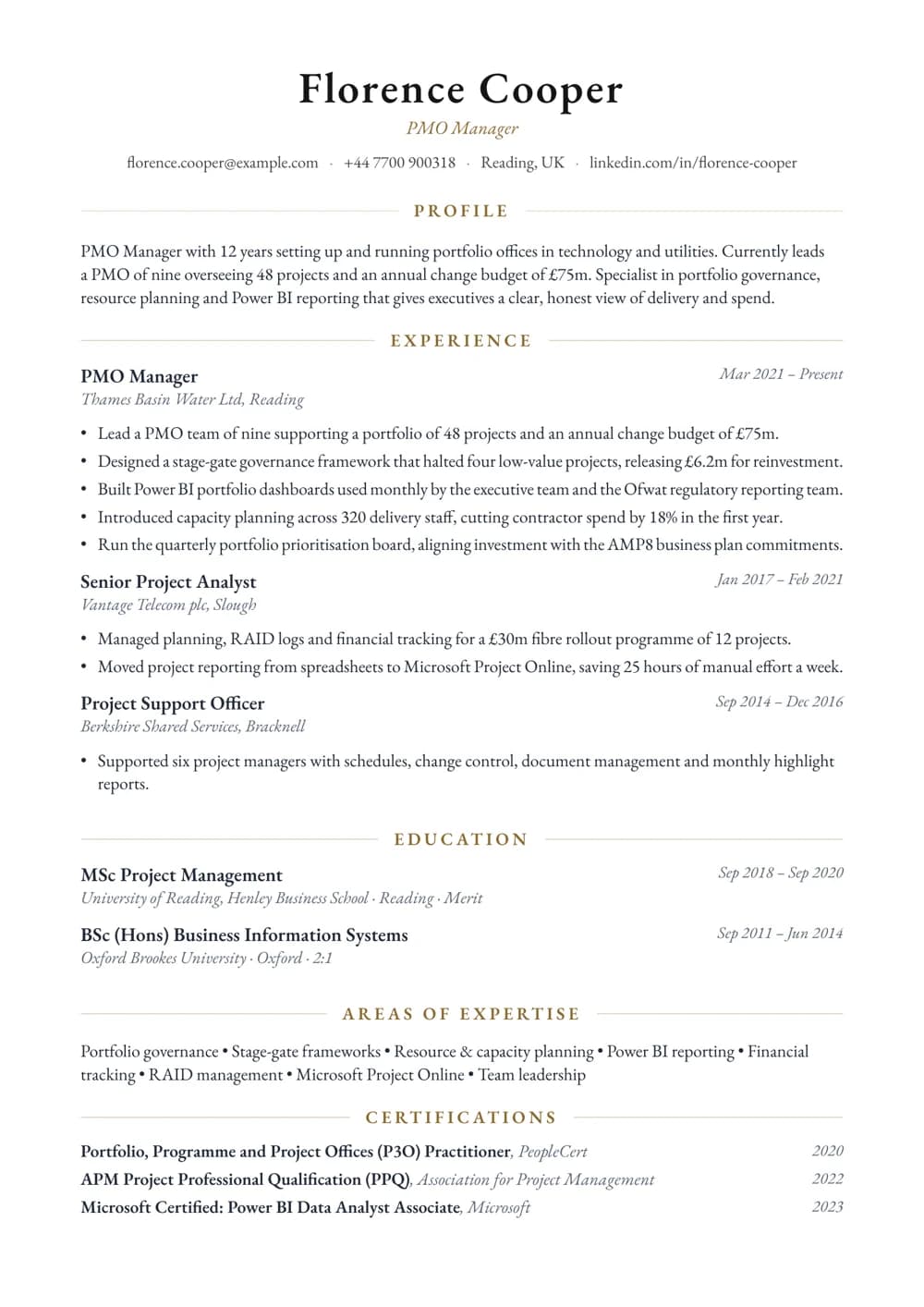 PMO Manager CV template