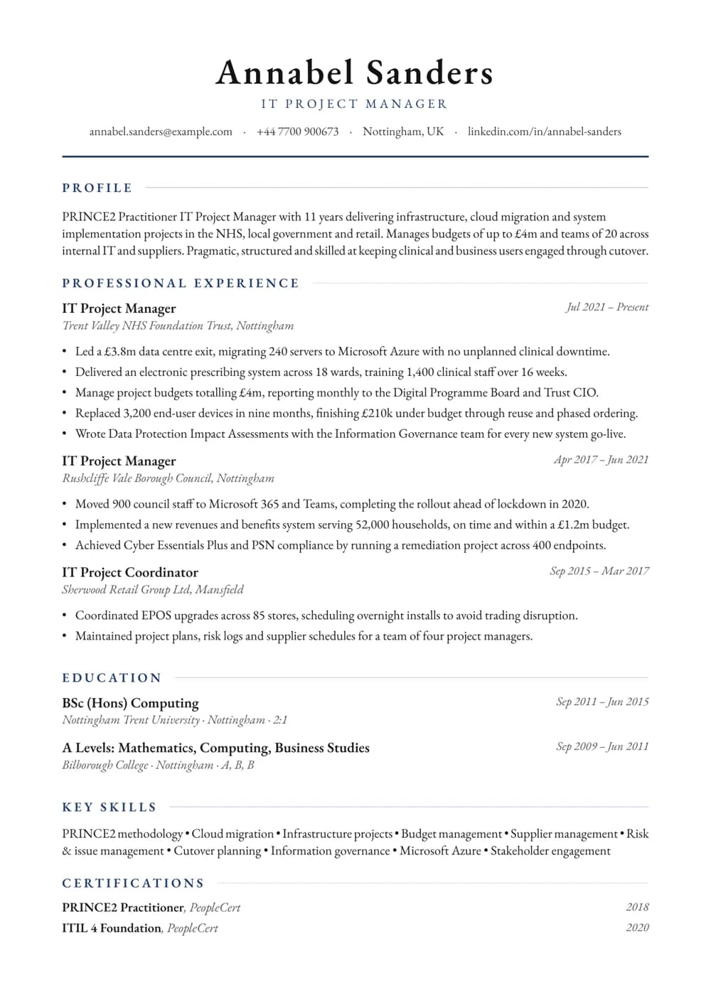 IT Project Manager CV template