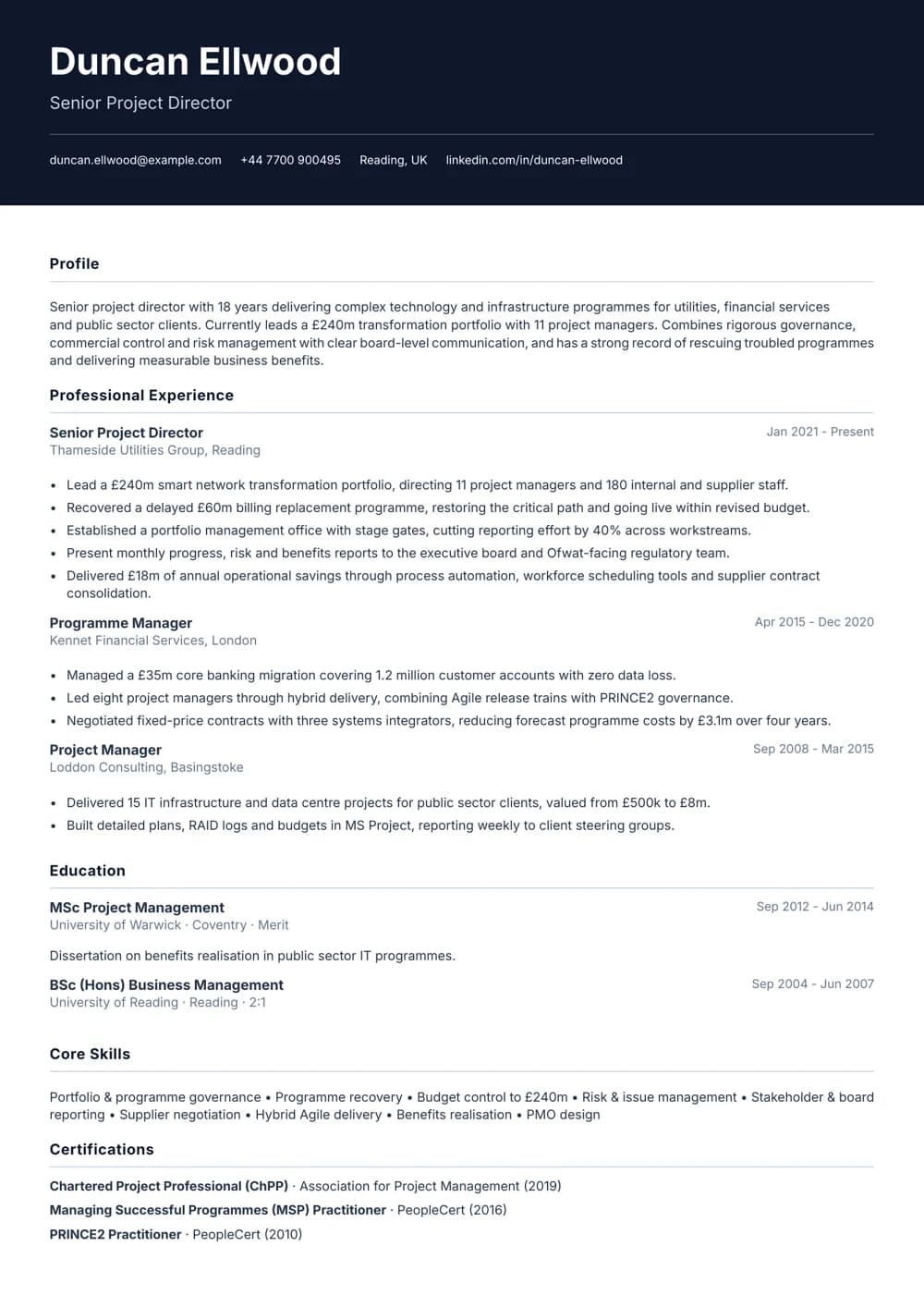 senior project director cv template