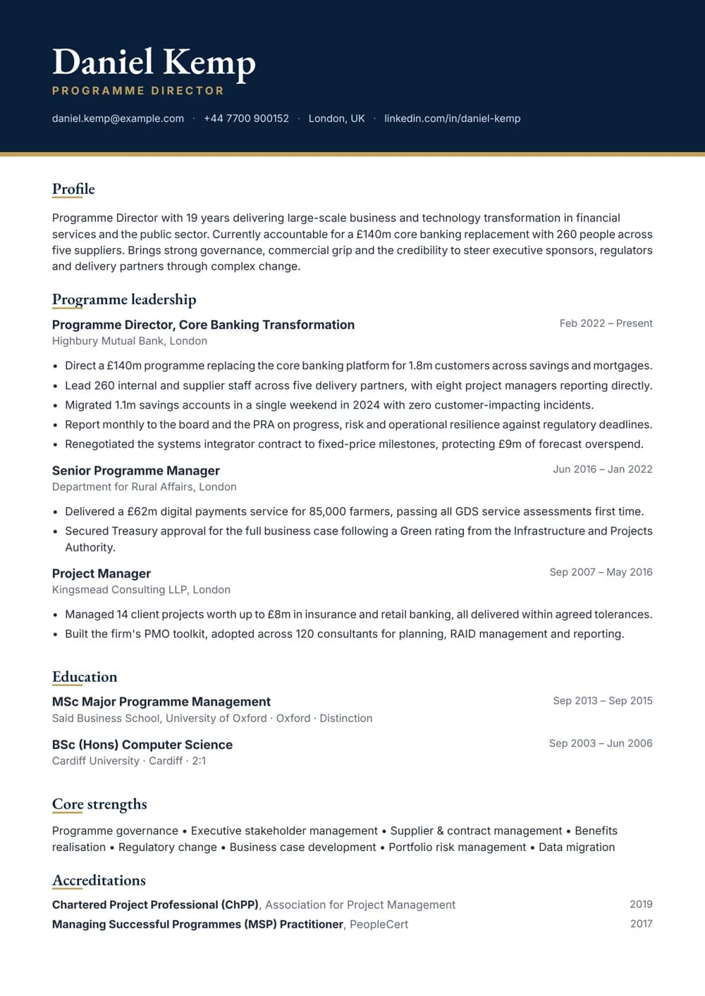 programme director cv template