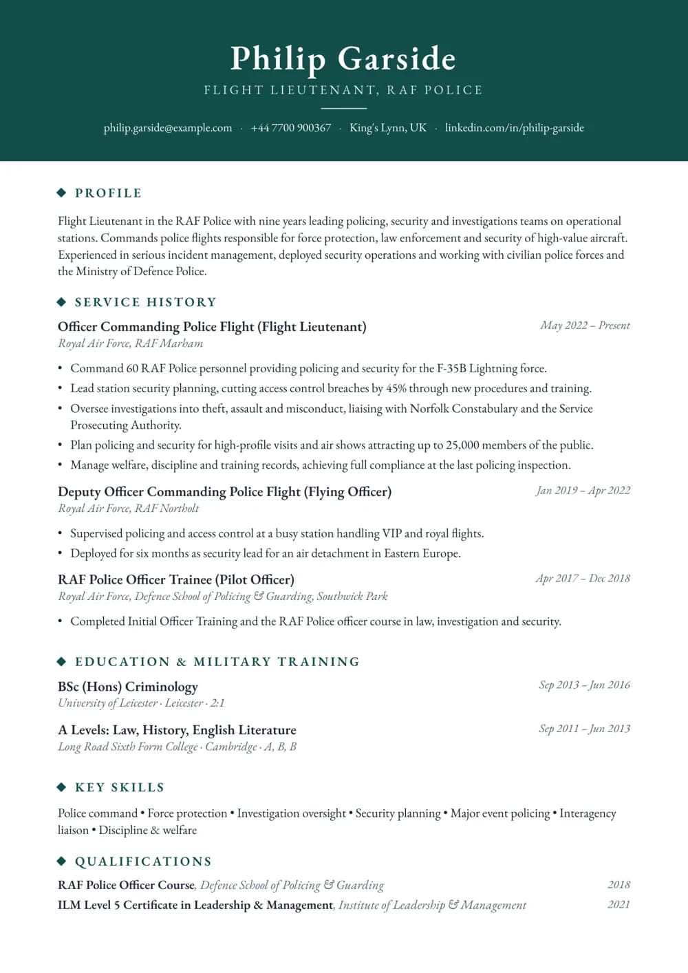 RAF Police Officer CV template