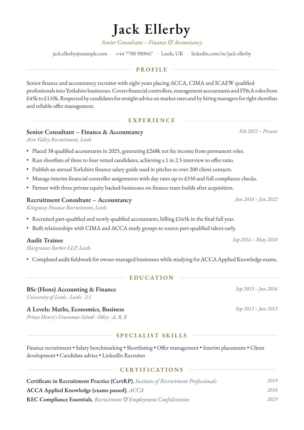 Finance & Accountancy Recruiter CV template