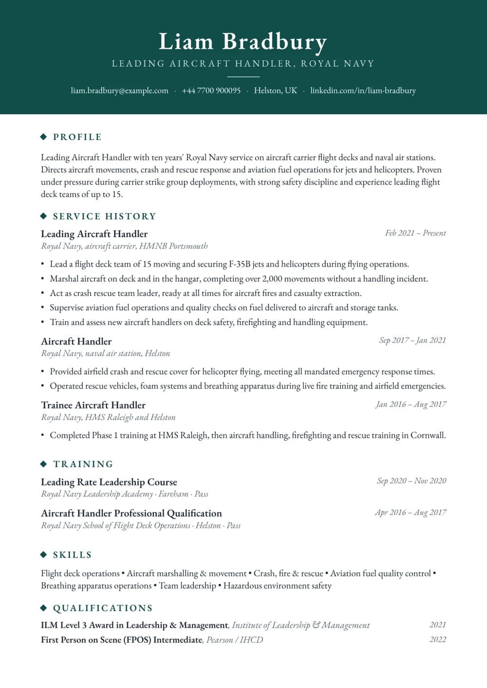 Aircraft Handler CV template