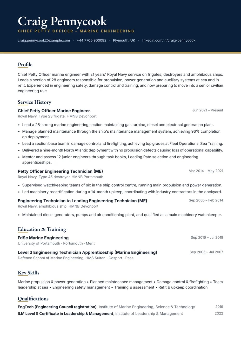Chief Petty Officer CV template