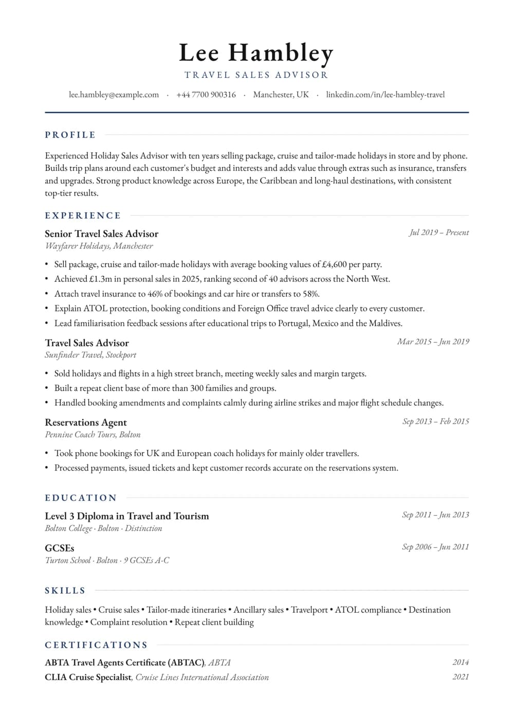 Holiday Sales Advisor CV template