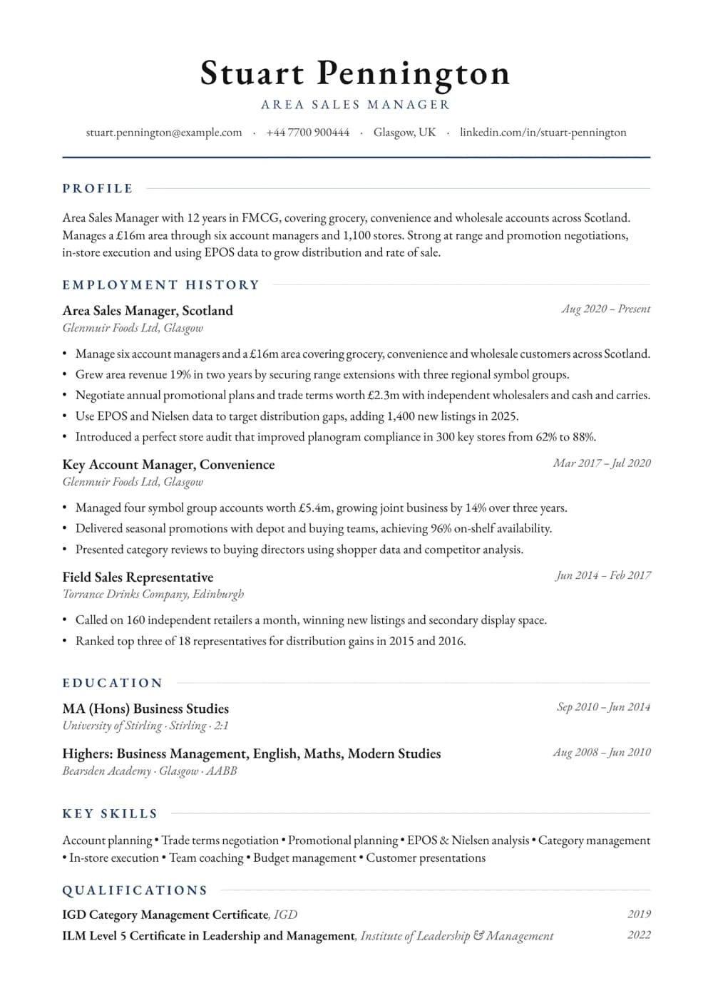 Area Sales Manager CV template