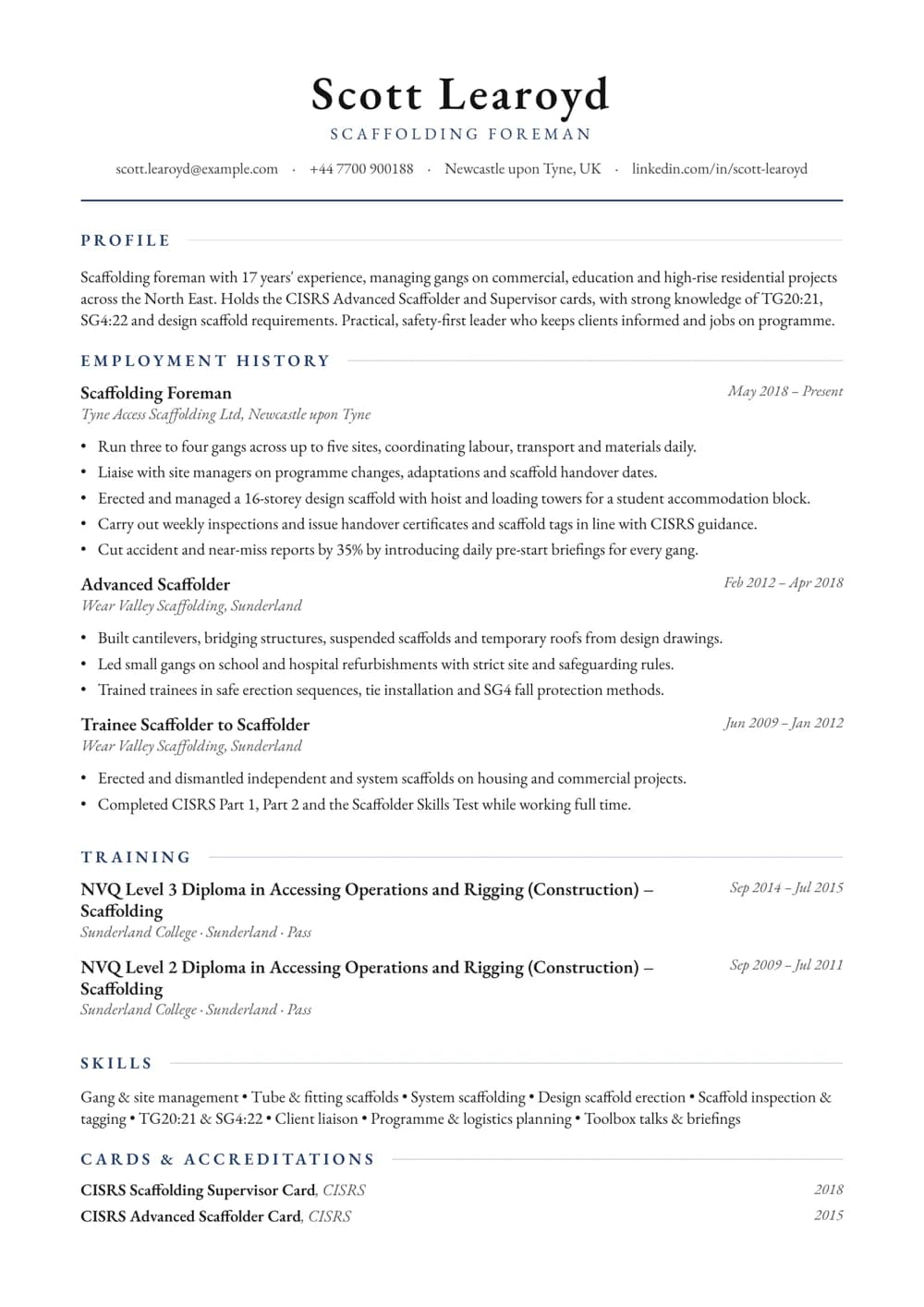 Scaffolding Foreman CV template