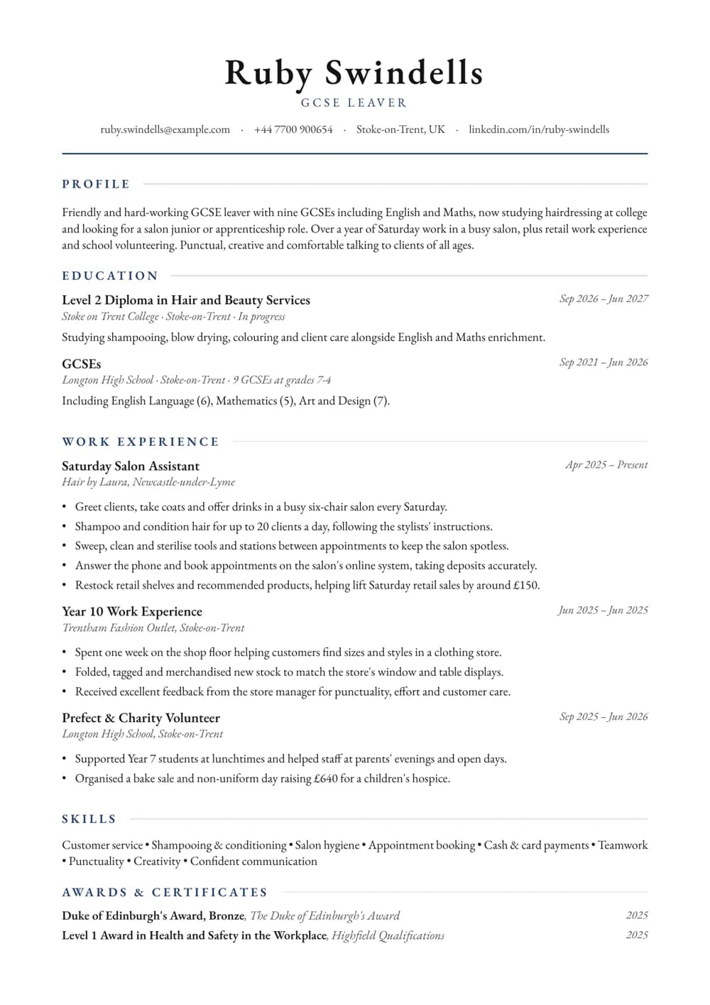 GCSE Leaver CV template