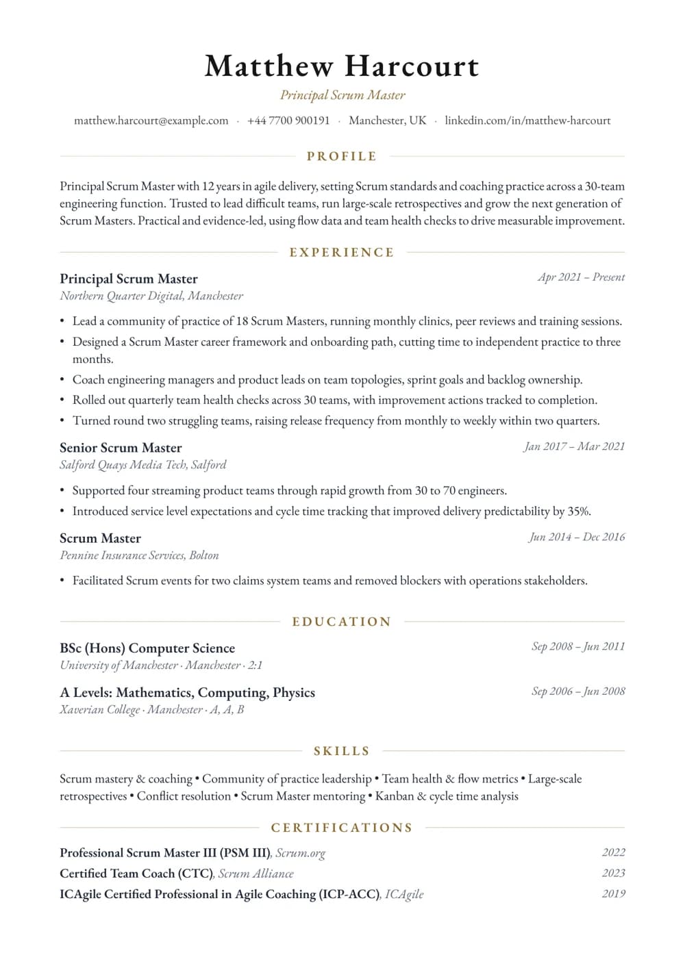 Principal Scrum Master CV template