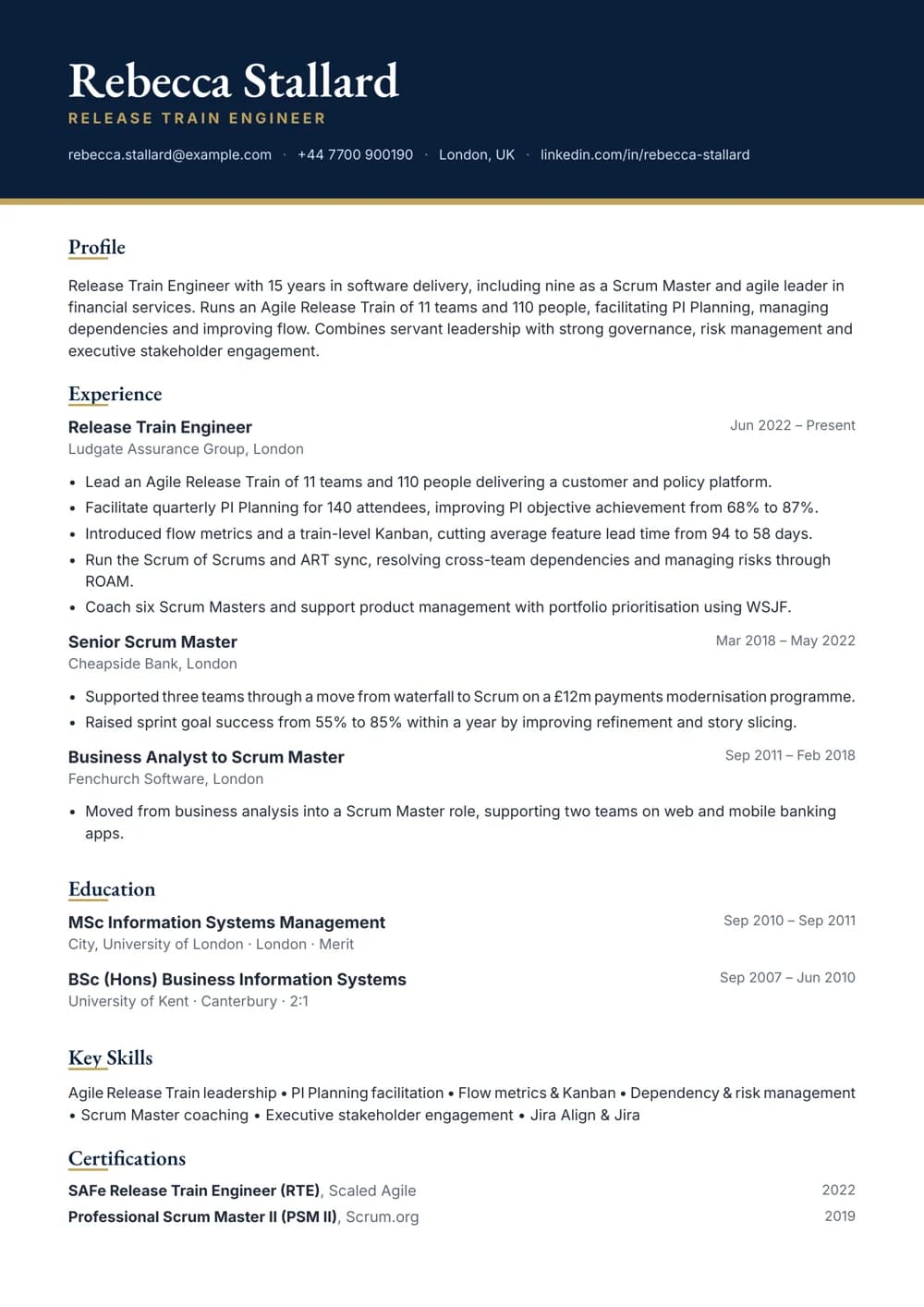 release train engineer cv template