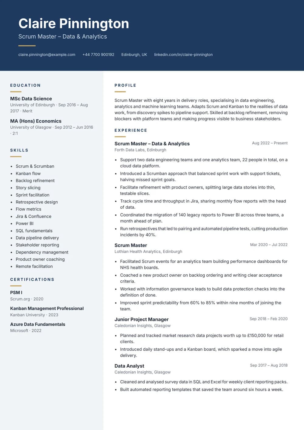 Data Team Scrum Master CV template