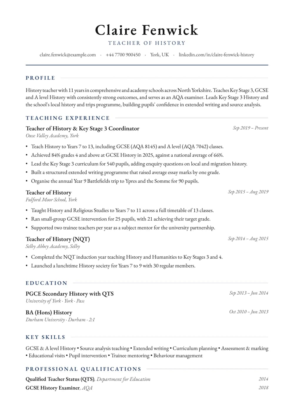 History Teacher CV template