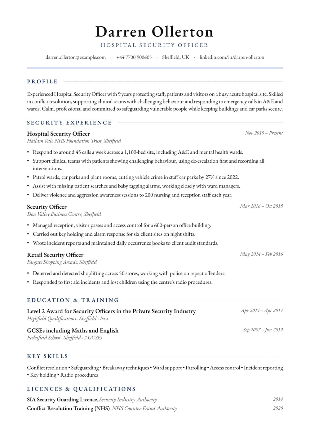 Hospital Security Officer CV template