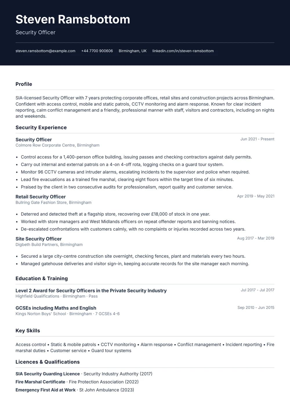 security officer cv template