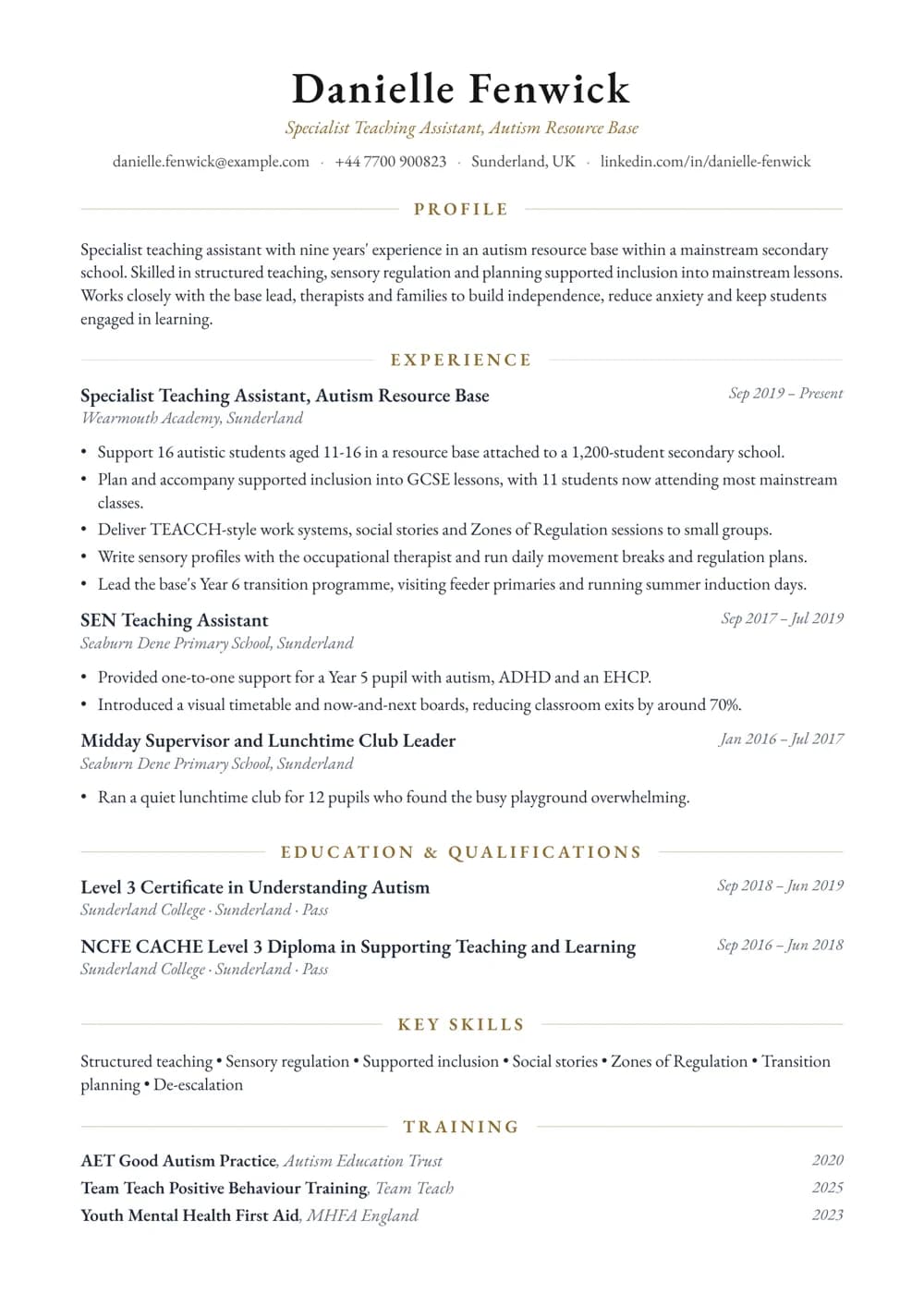 Resource Base Teaching Assistant CV template