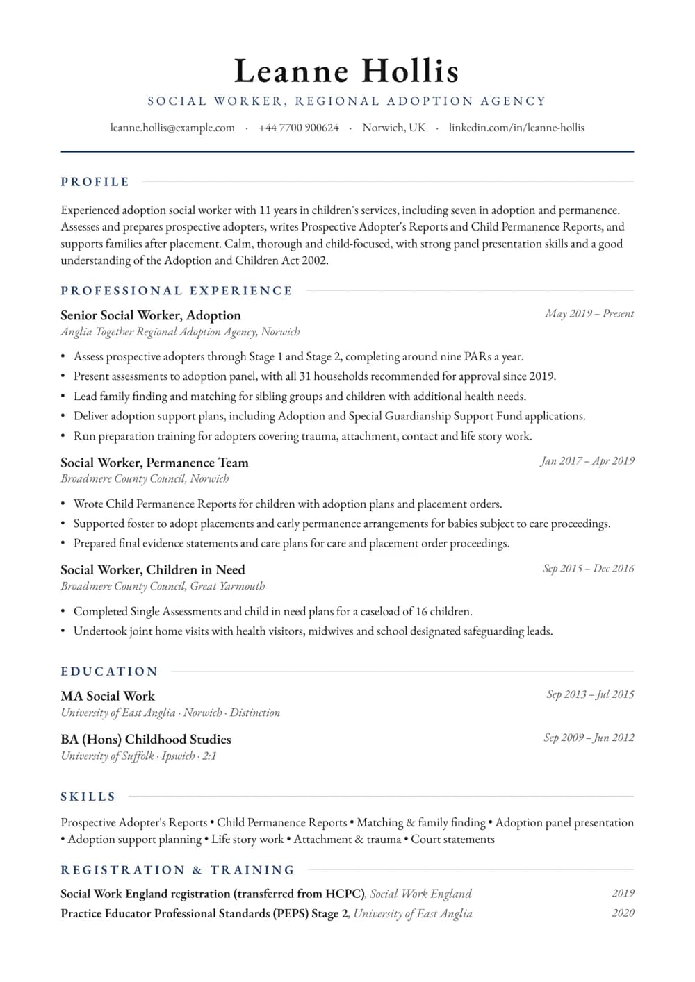 Adoption Social Worker CV template