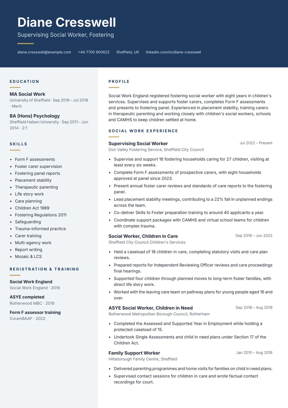 Fostering Social Worker CV template