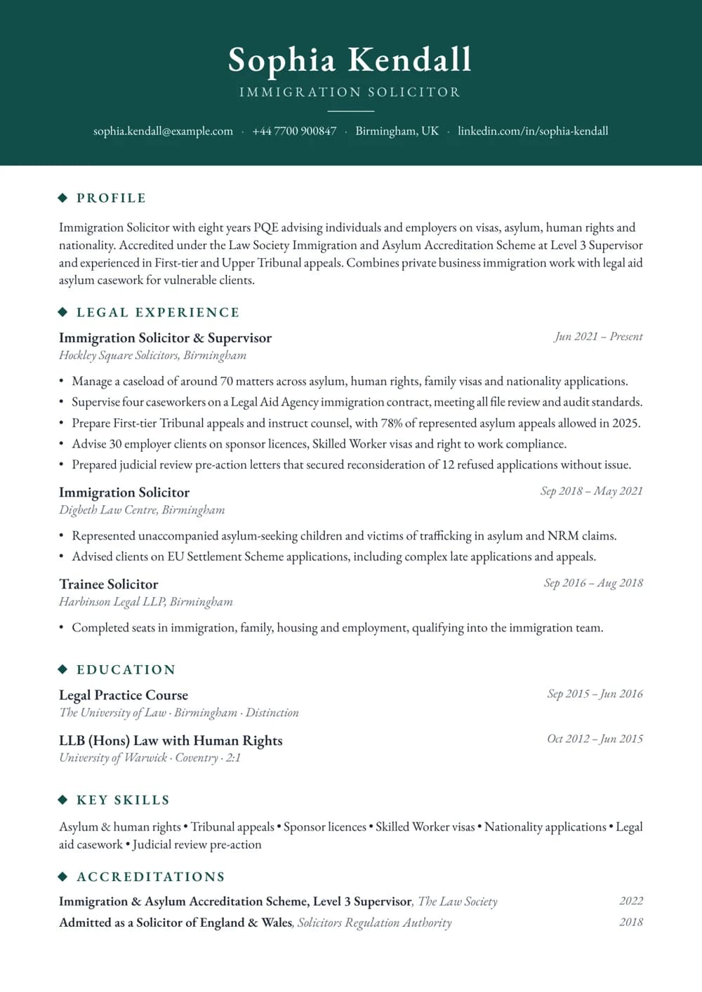 Immigration Solicitor CV template