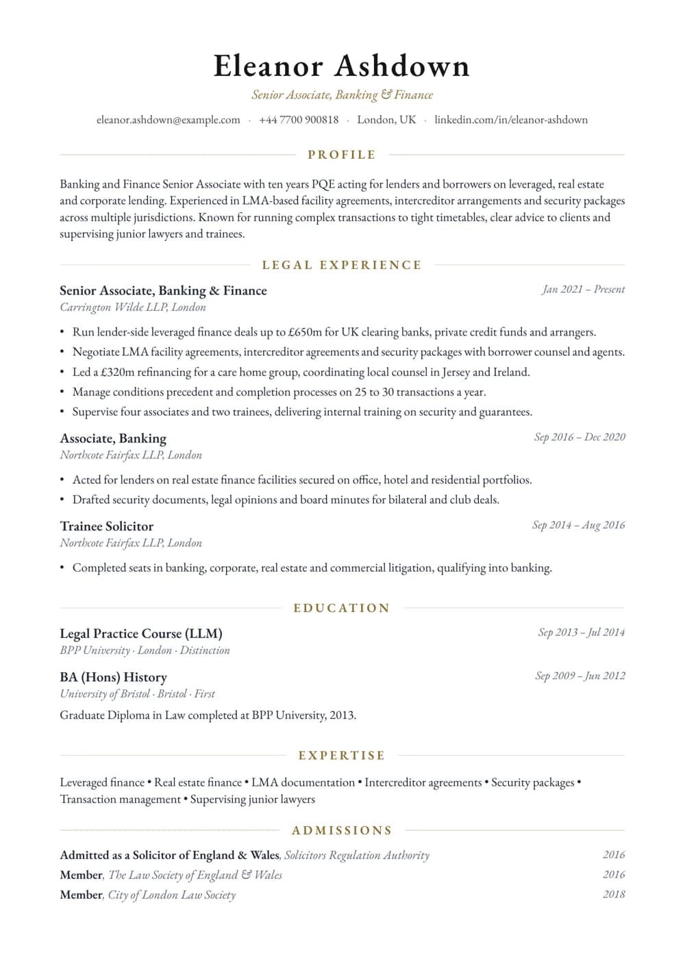 Senior Associate – Banking & Finance CV template