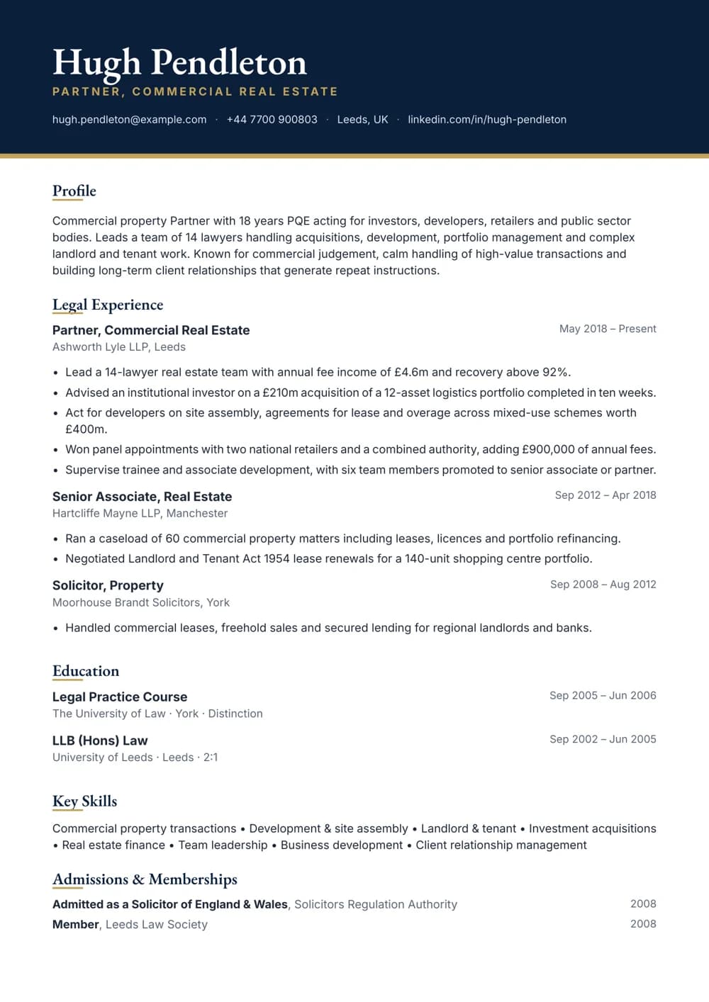 Partner – Commercial Property CV template