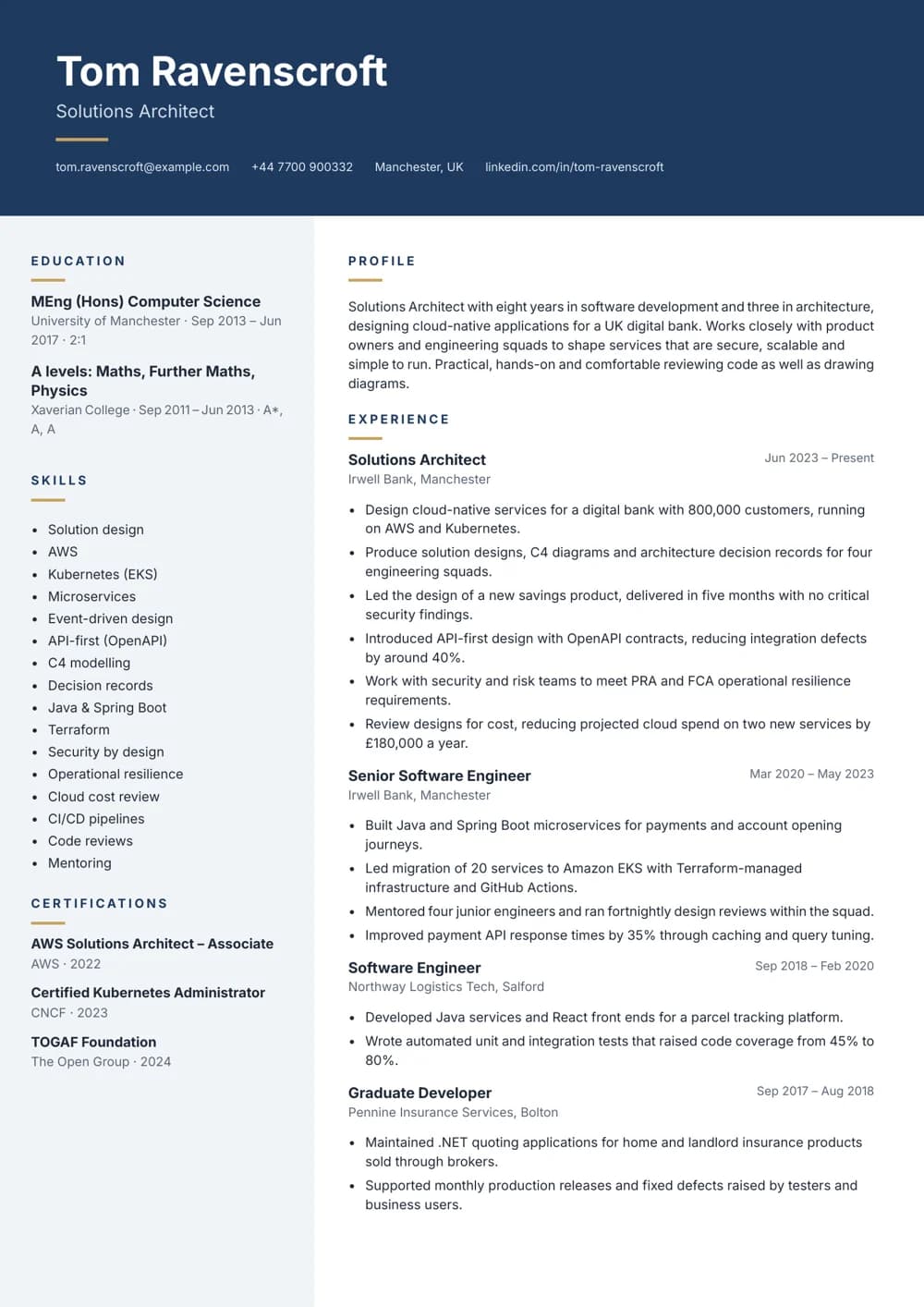 Application Solutions Architect CV template