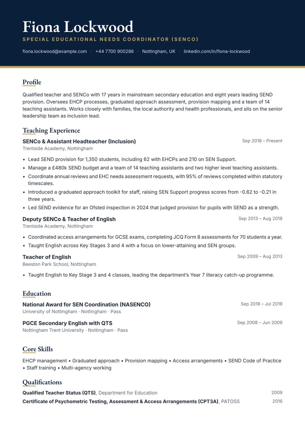 SENCo CV template