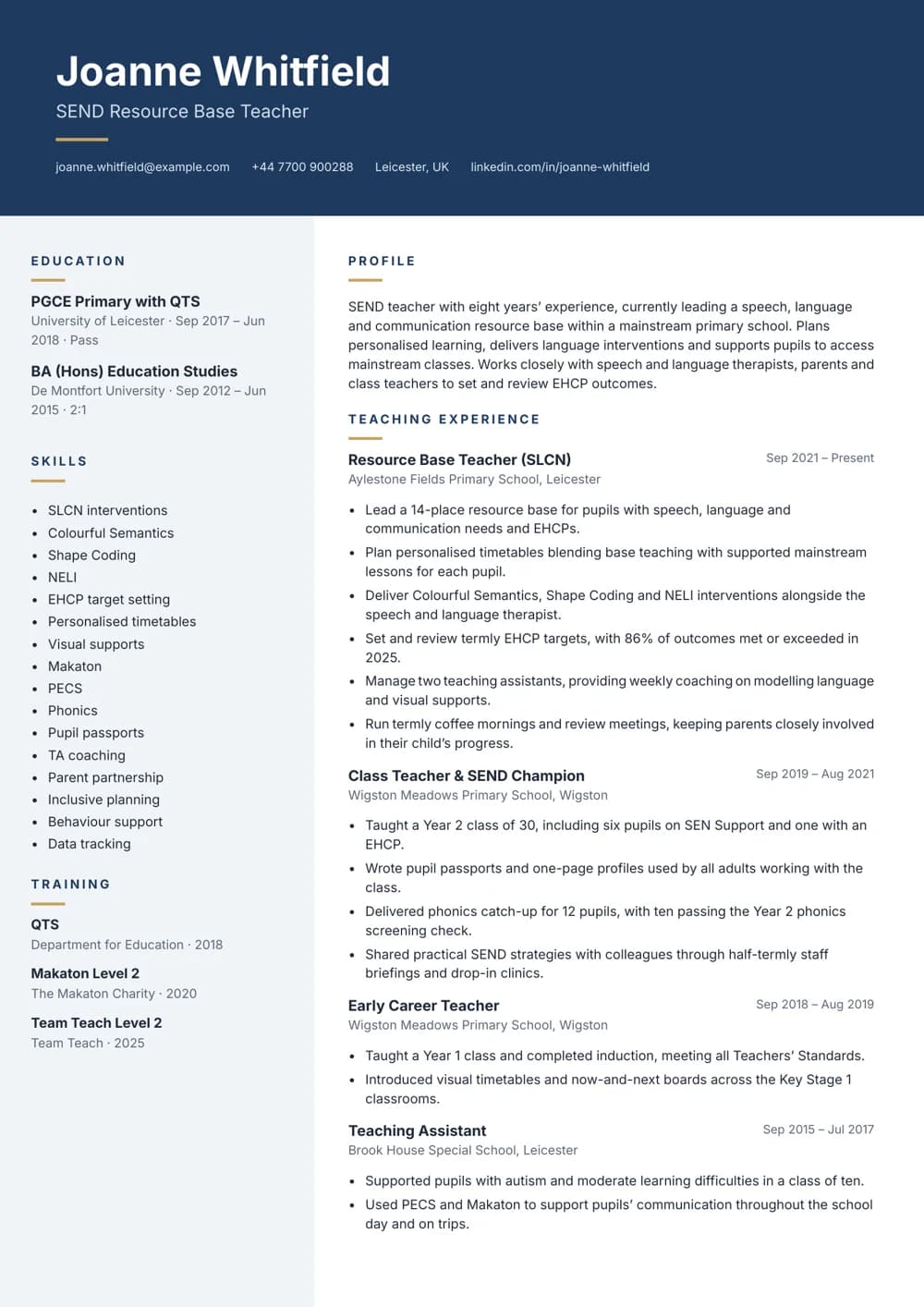 Resource Base Teacher CV template