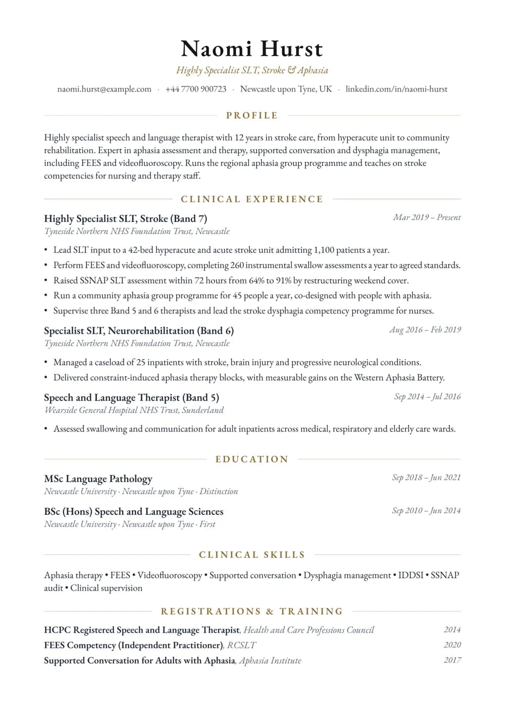 Stroke & Aphasia SLT CV template