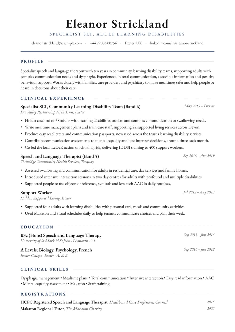 Learning Disability SLT CV template