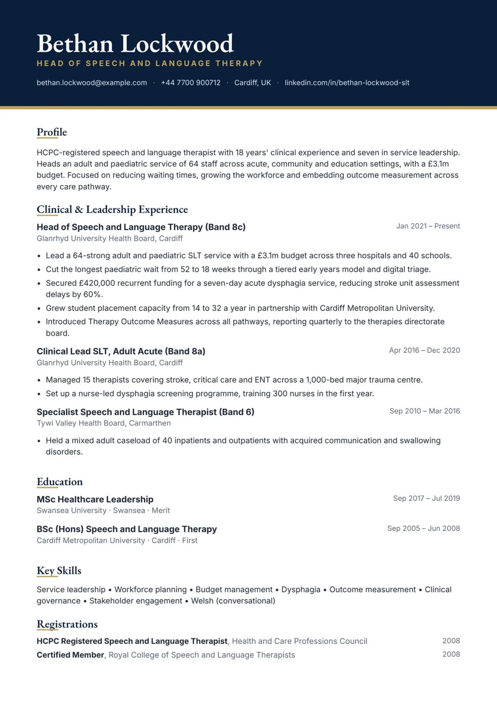 Head of Speech and Language Therapy CV template