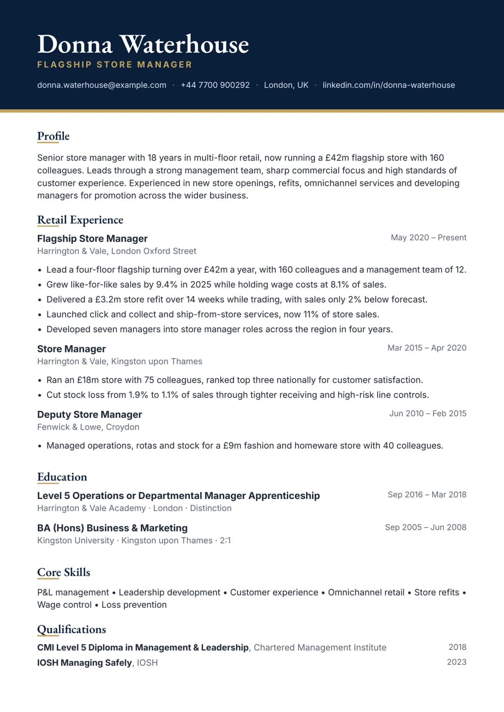 Flagship Store Manager CV template