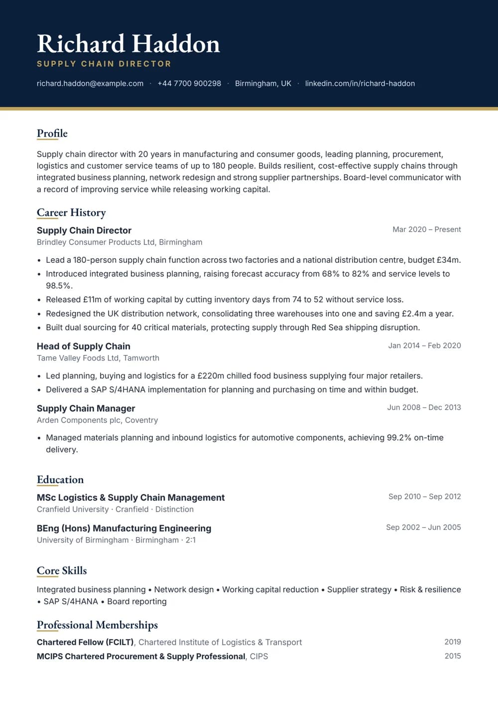 Supply Chain Director CV template