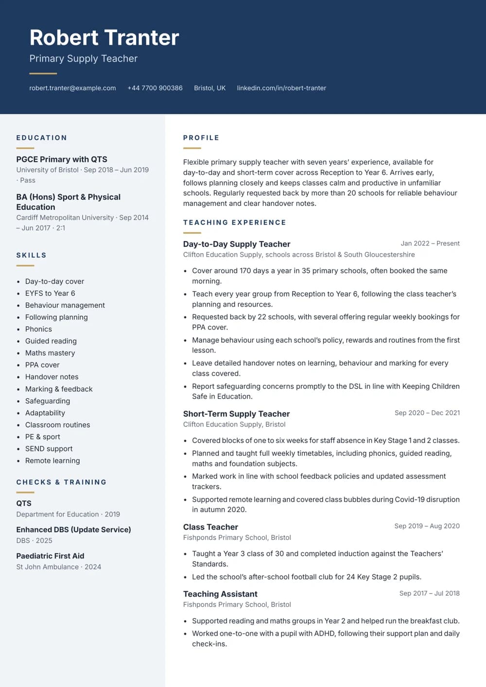 Day-to-Day Supply Teacher CV template