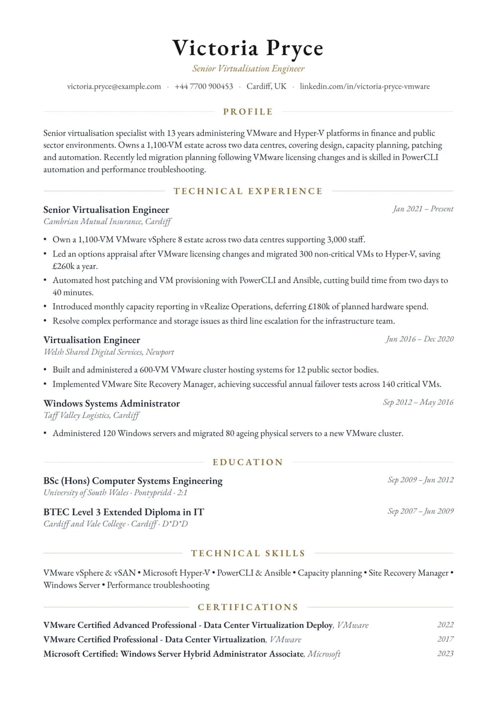 Virtualisation Specialist CV template