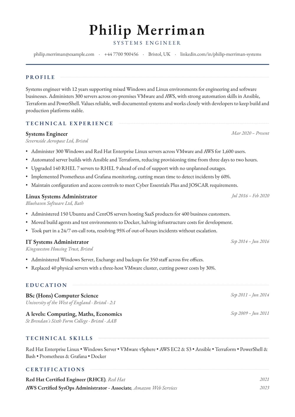 Systems Engineer CV template