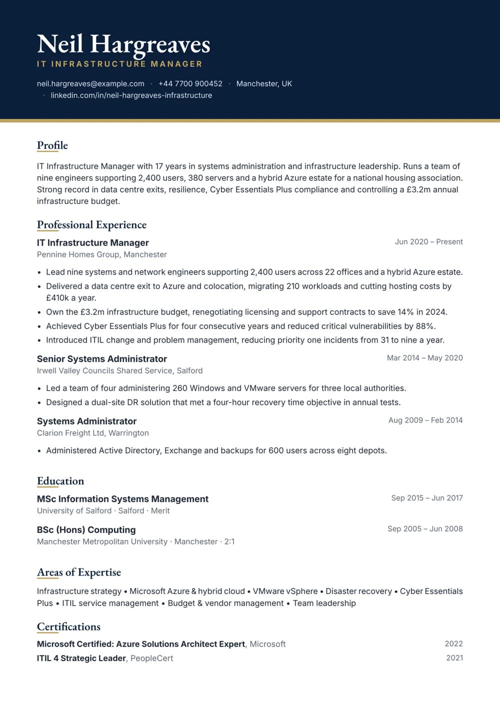 Infrastructure Manager CV template