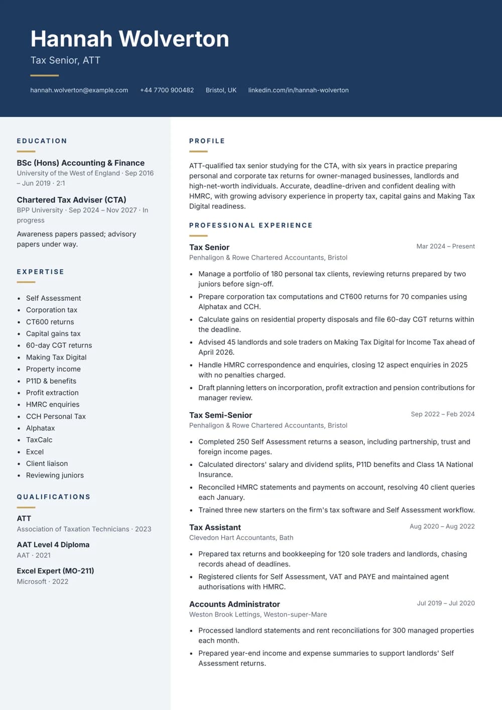 Tax Senior CV template