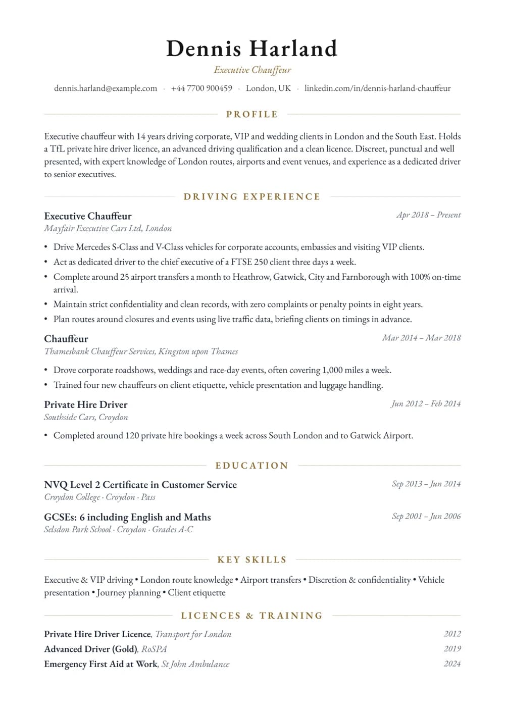 Executive Chauffeur CV template